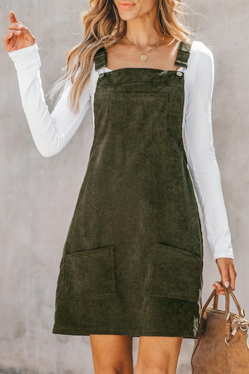 Stijlvolle Corduroy Overall Jurk met Zakken - Mini Dresses - Jurkjes.co