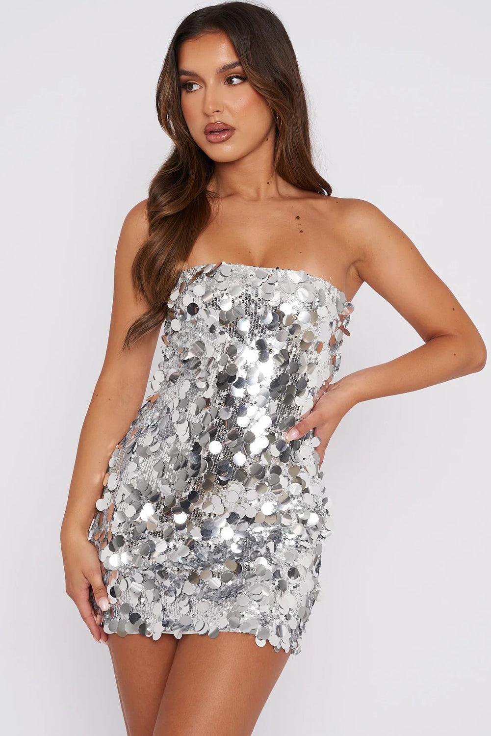 Strapless Pailletten Mini-jurk - Sequin Dresses - Jurkjes.co