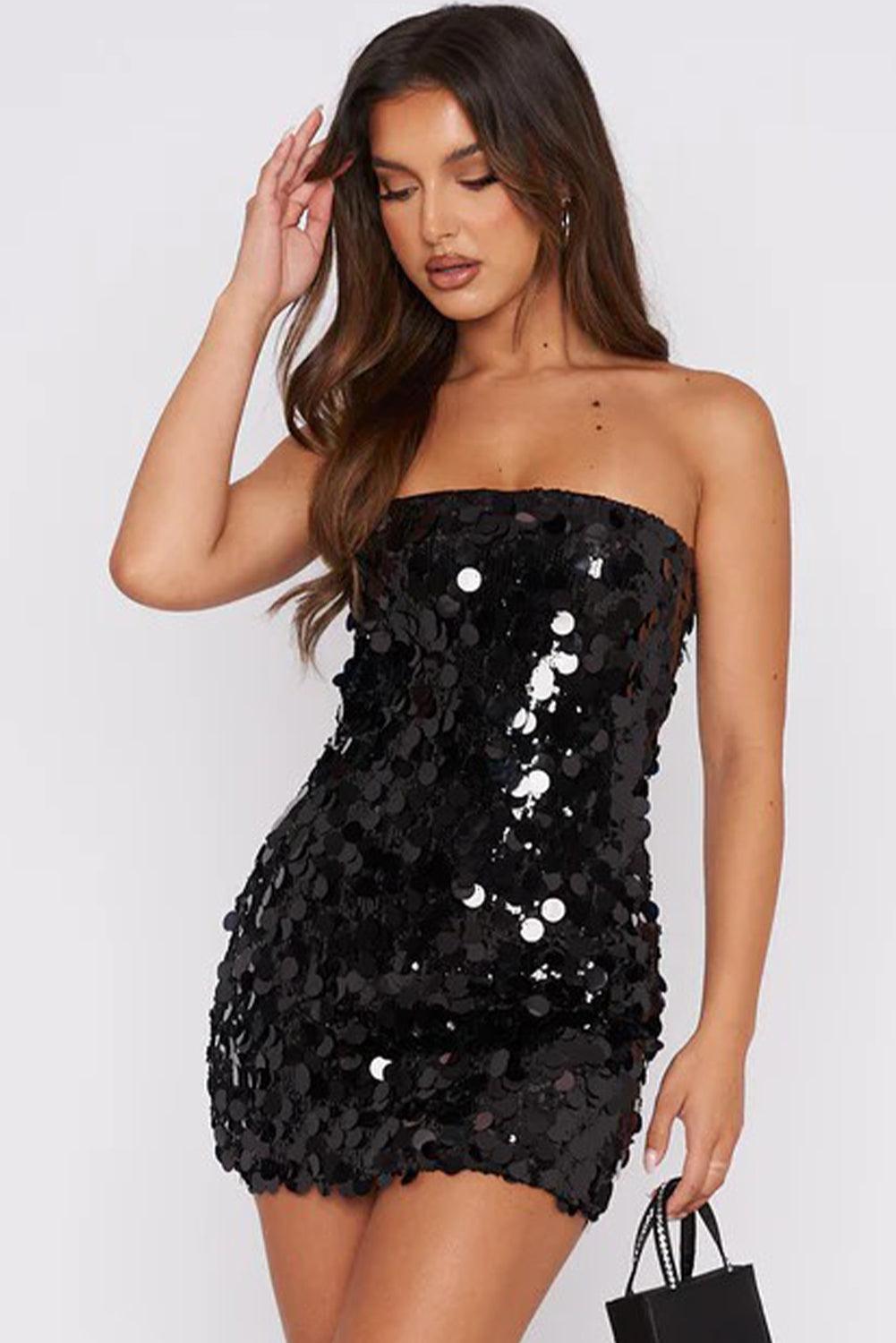 Strapless Pailletten Mini-jurk - Sequin Dresses - Jurkjes.co