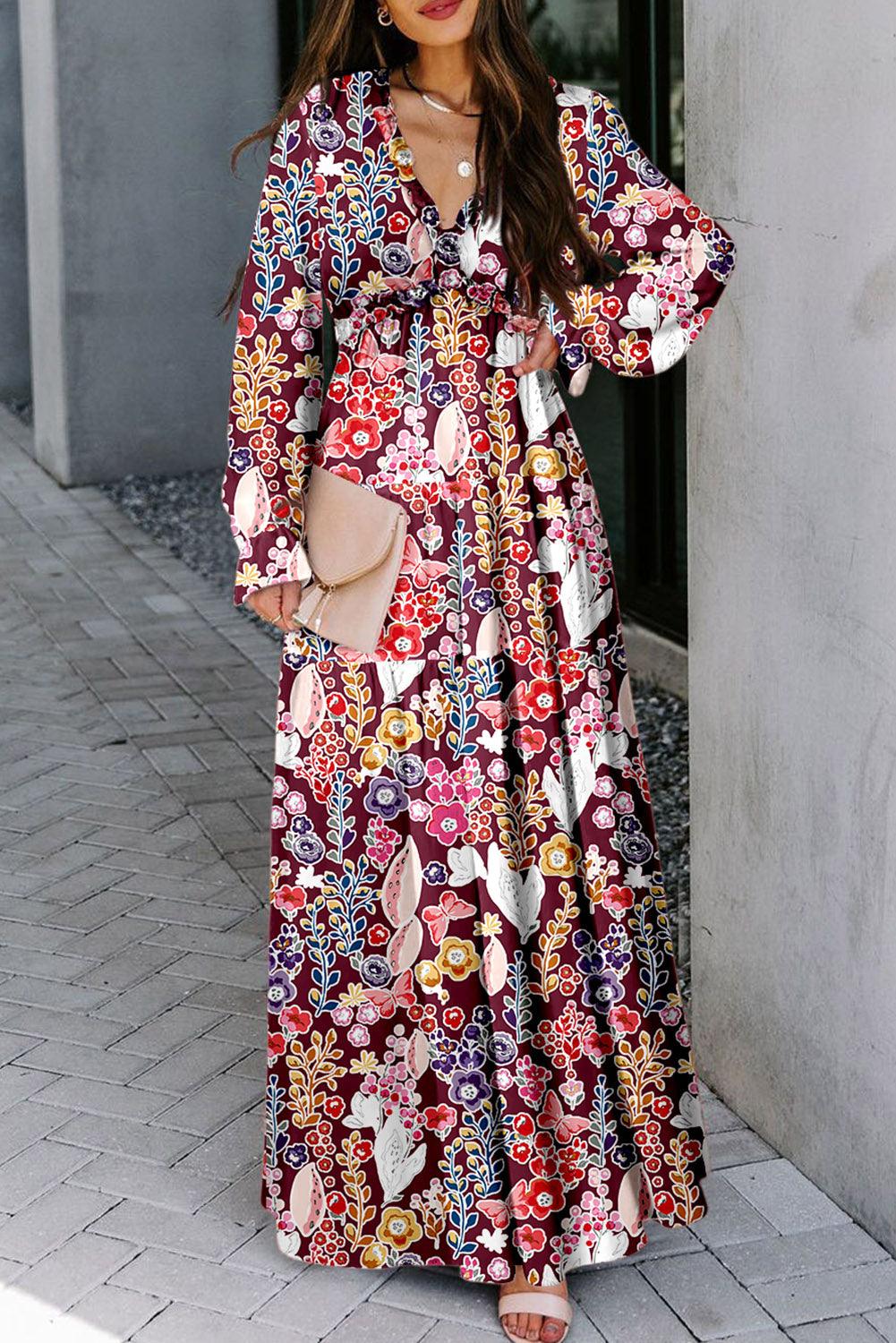 V-hals Bloemenprint Maxi Jurk - Maxi Dresses - Jurkjes.co