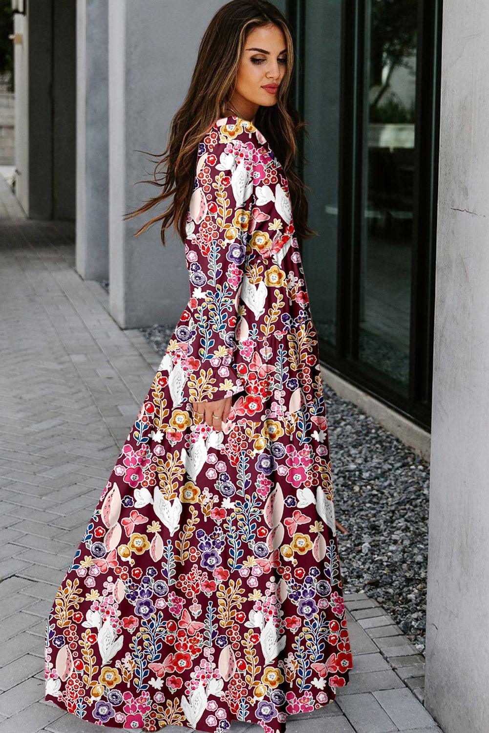 V-hals Bloemenprint Maxi Jurk - Maxi Dresses - Jurkjes.co