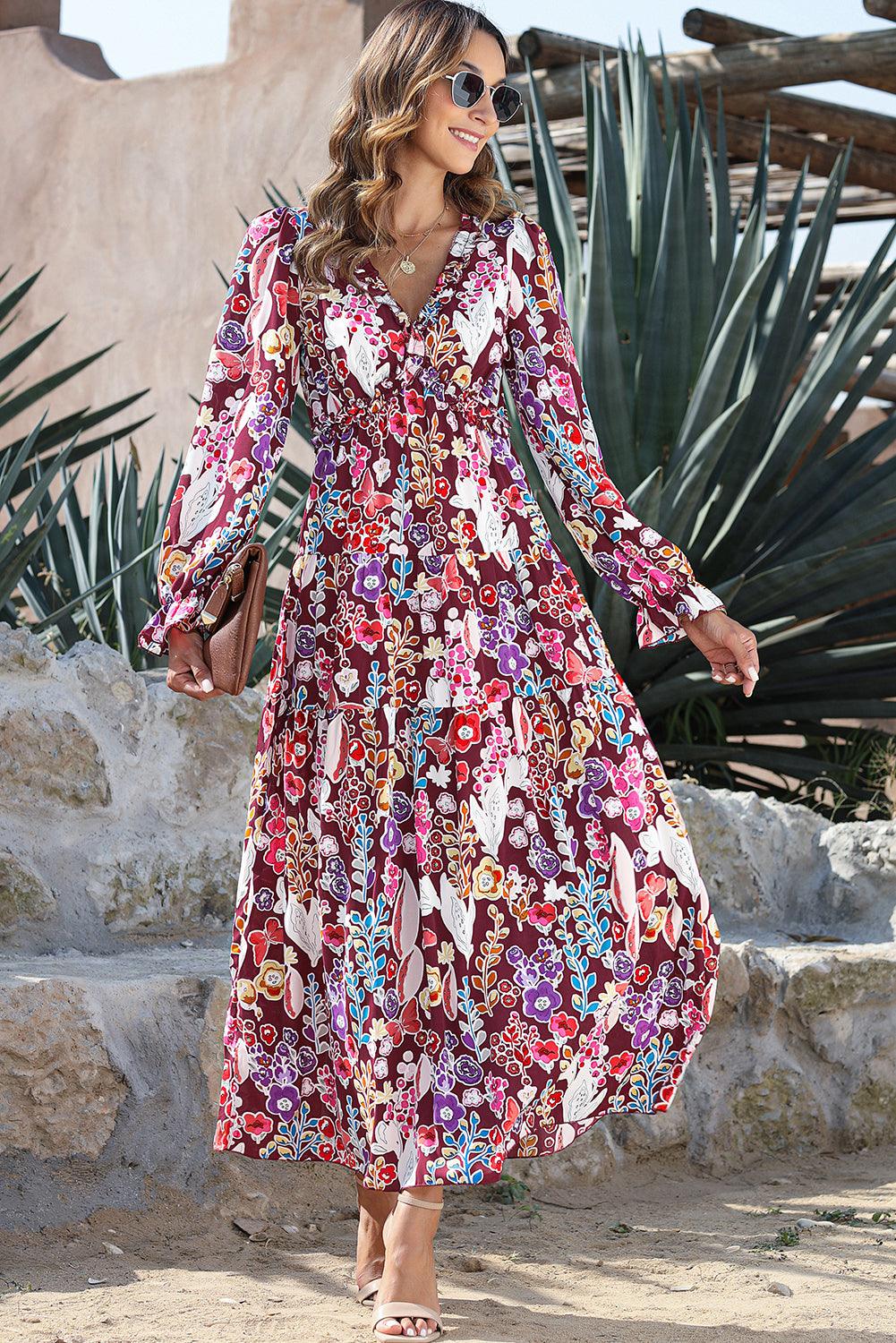 V-hals Bloemenprint Maxi Jurk - Maxi Dresses - Jurkjes.co