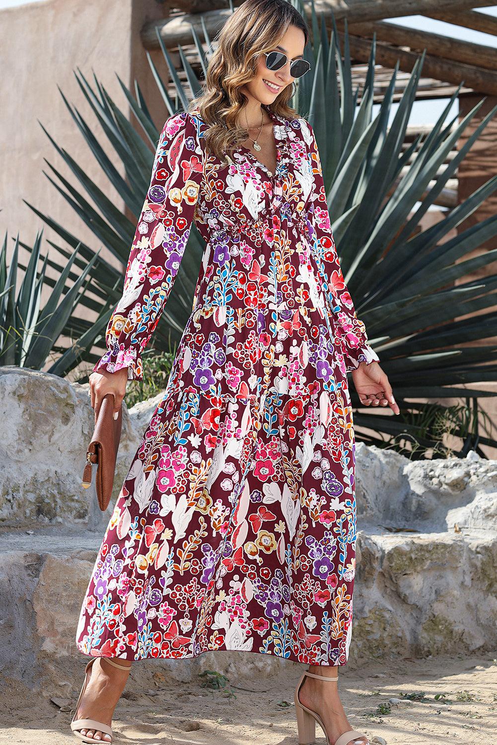 V-hals Bloemenprint Maxi Jurk - Maxi Dresses - Jurkjes.co