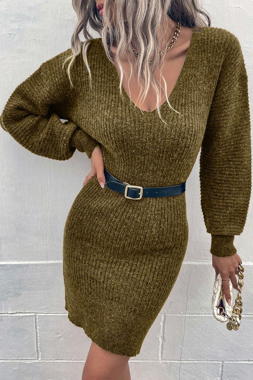 V-Hals Bodycon Gebreide Jurk - Sweater Dresses - Jurkjes.co