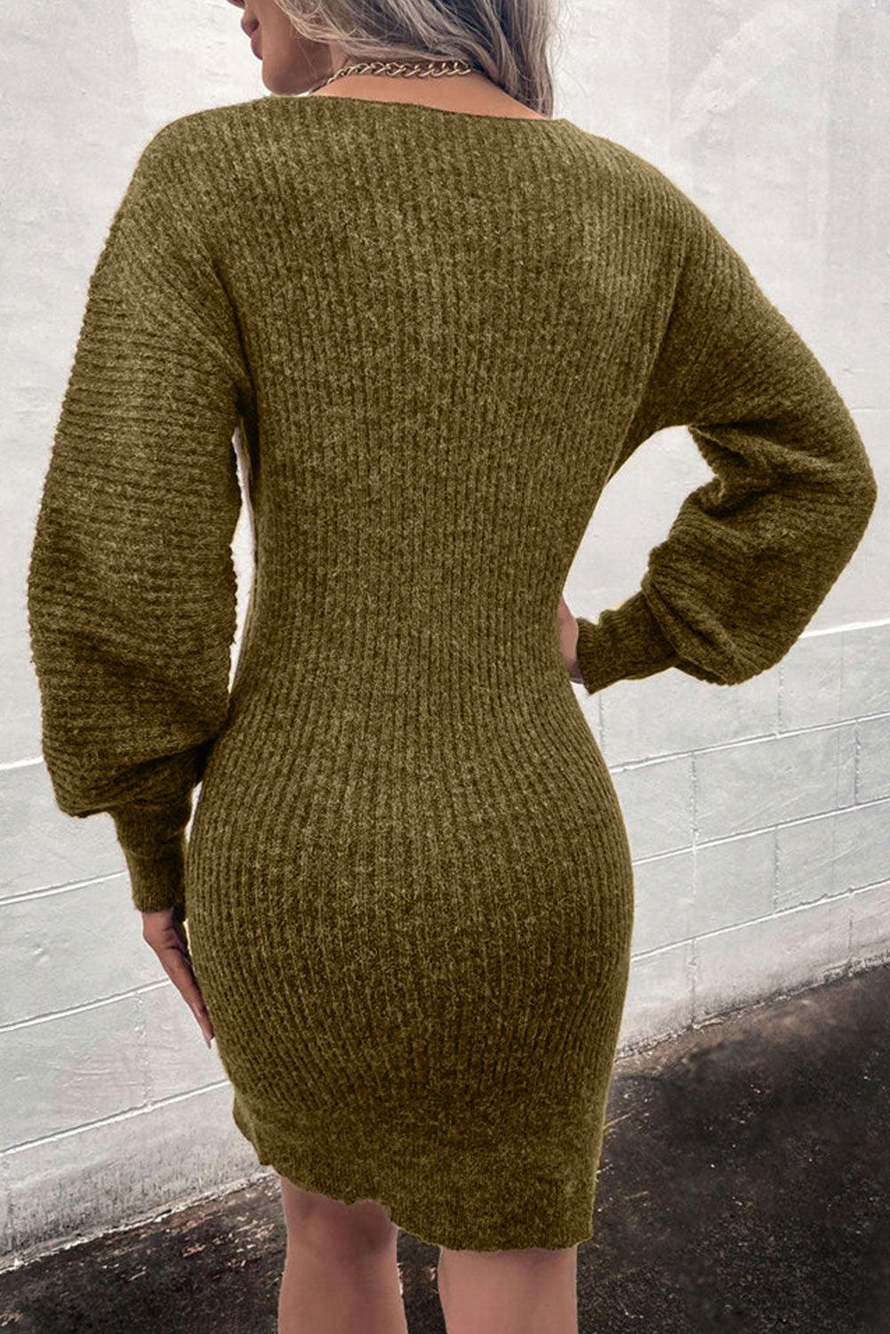 V-Hals Bodycon Gebreide Jurk - Sweater Dresses - Jurkjes.co