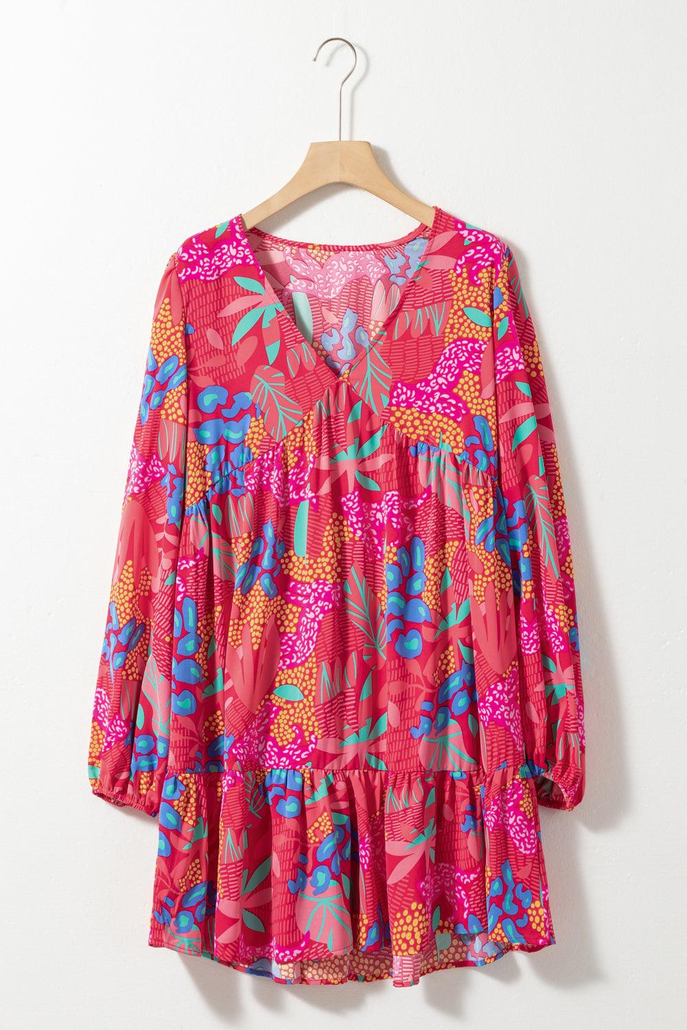 V-Hals Jurk met Bubbelmouwen en Ruches - Floral Dresses - Jurkjes.co