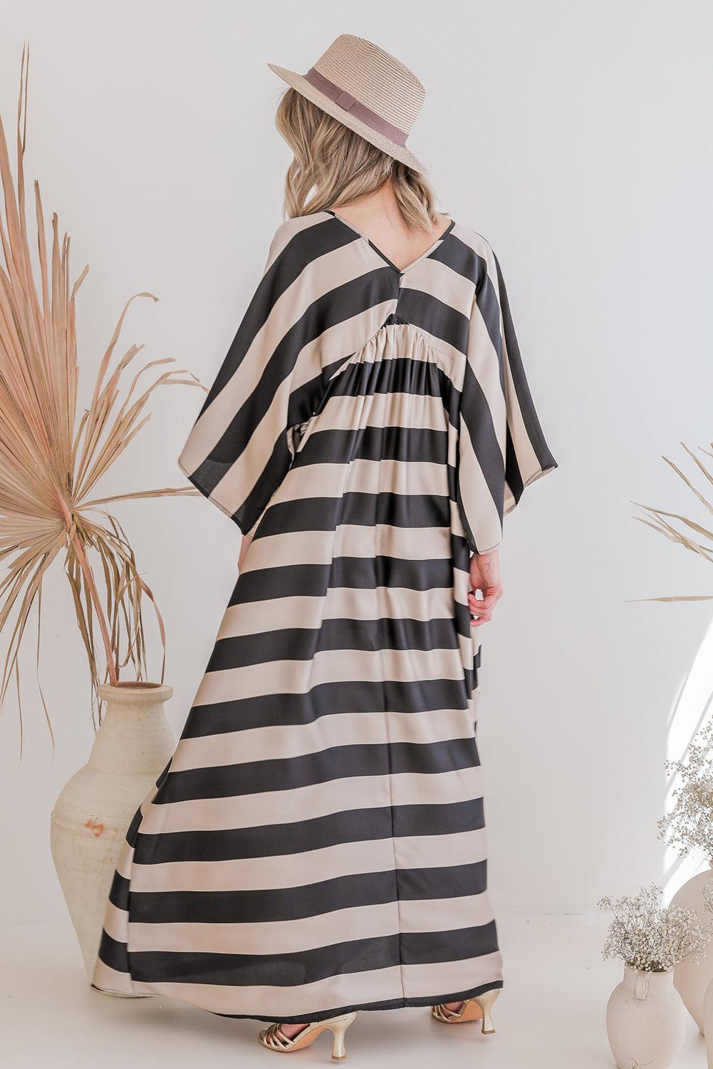 V-hals Kimono Maxi Jurk met Strepen - Maxi Dresses - Jurkjes.co