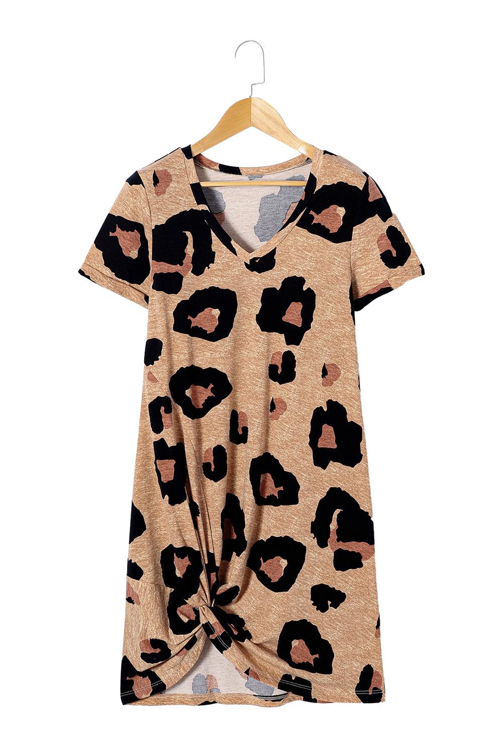 V-hals Luipaard Jurk met Twist - T Shirt Dresses - Jurkjes.co