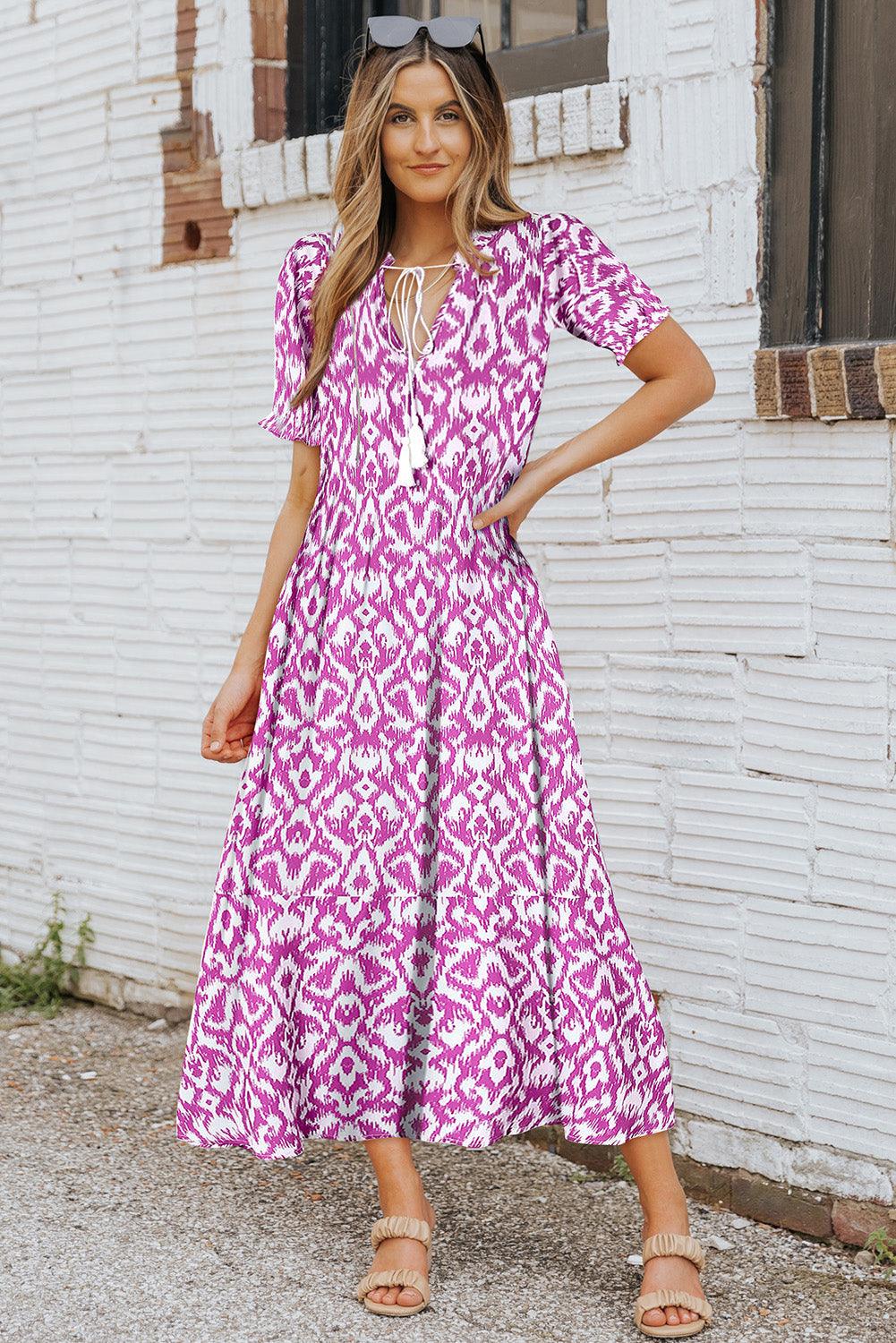 V-Hals Maxi Jurk met Geometrische Print - Maxi Dresses - Jurkjes.co