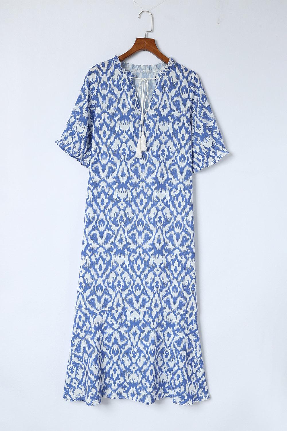 V-Hals Maxi Jurk met Geometrische Print - Maxi Dresses - Jurkjes.co