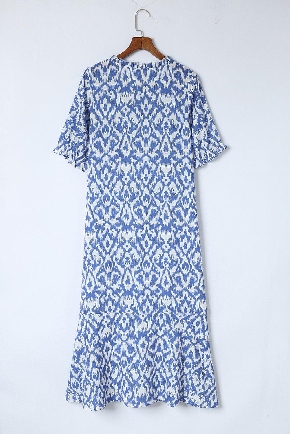 V-Hals Maxi Jurk met Geometrische Print - Maxi Dresses - Jurkjes.co