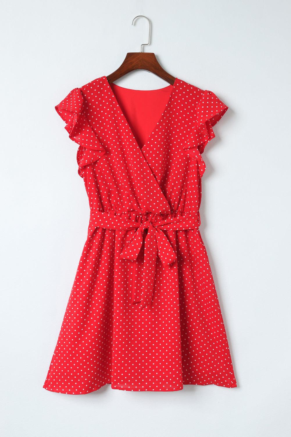 V-Hals Ruffle Mouw Jurk met Stippen - Mini Dresses - Jurkjes.co