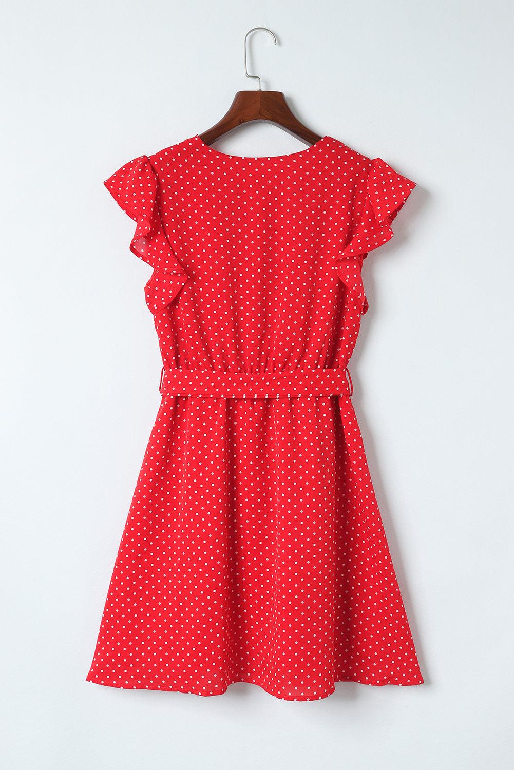 V-Hals Ruffle Mouw Jurk met Stippen - Mini Dresses - Jurkjes.co