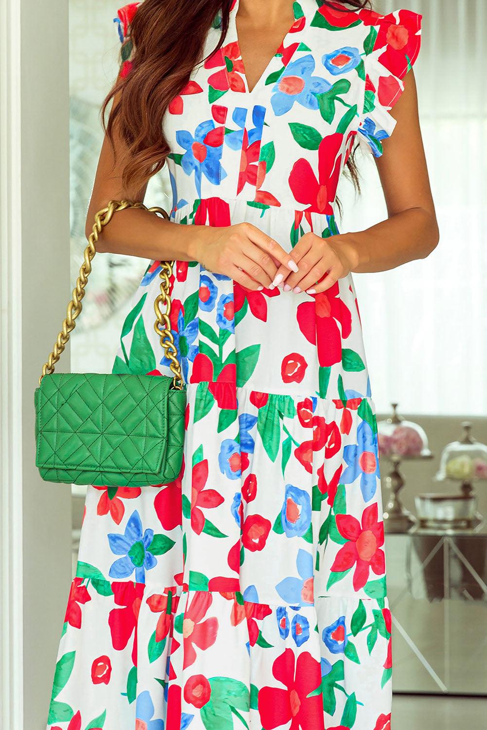 Vlindermouw Midi Jurk met Bloemenprint - Floral Dresses - Jurkjes.co