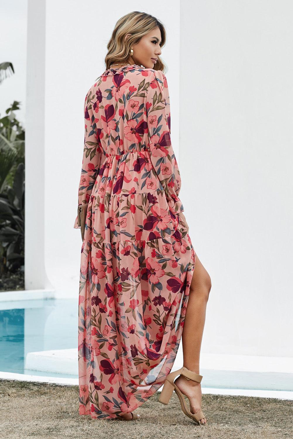 Wild Lotus Gelaagde Maxi Jurk met Ruches - Floral Dresses - Jurkjes.co