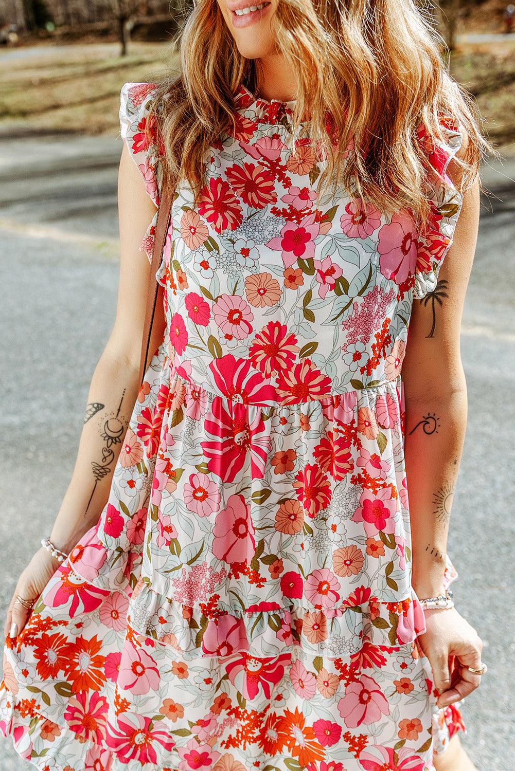 Wit-Geruchte Tankjurk met Bloemen - Floral Dresses - Jurkjes.co