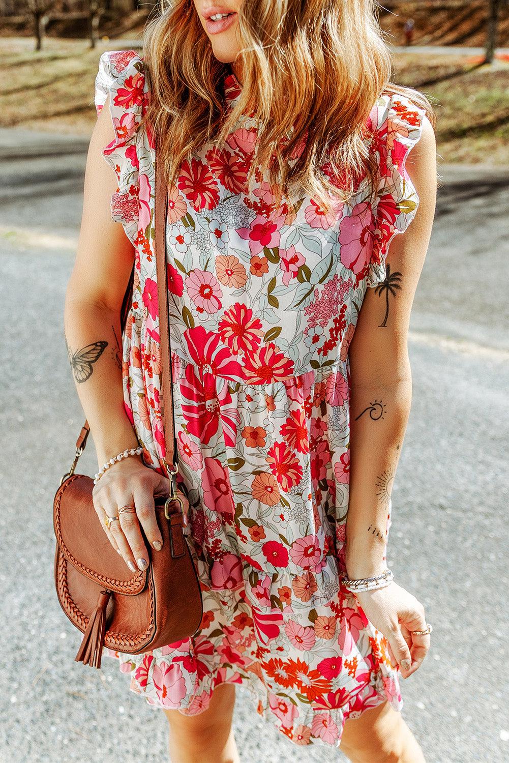 Wit-Geruchte Tankjurk met Bloemen - Floral Dresses - Jurkjes.co