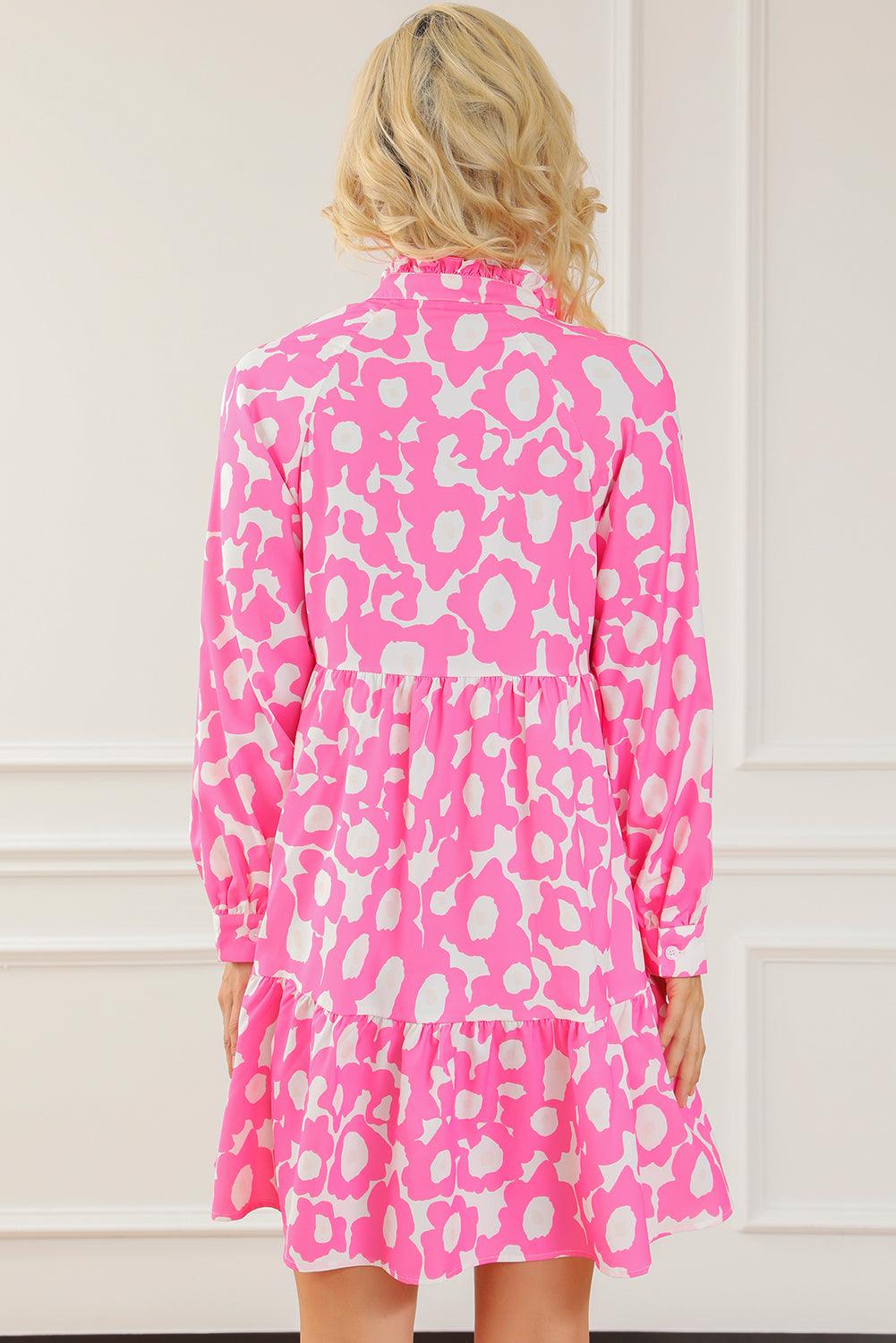 Zoete Bloemenprint Jurk met Ruches - Floral Dresses - Jurkjes.co