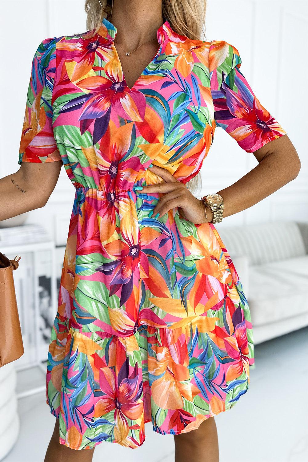 Zomerse Jurk met Bloemenprint en V-hals - Floral Dresses - Jurkjes.co